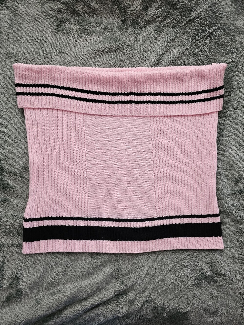 Vintage 90s Y2k Chesley Strapless knit Tube Top Rose W/ Black Stripes Fold Over